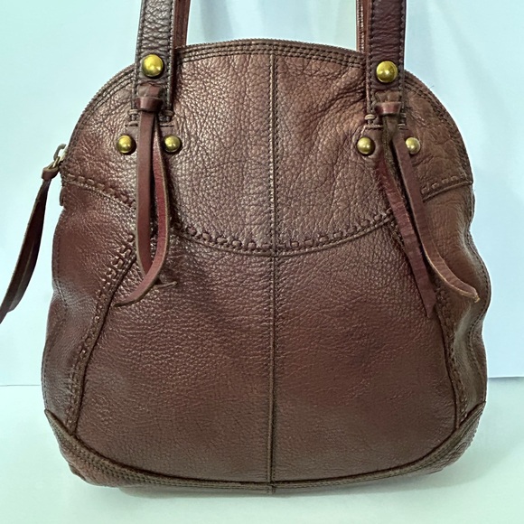 Lucky Brand Handbags - Lucky Brand -  Large Leather Bowler Shoulder Bag with Tassels in Burgundy/Brown